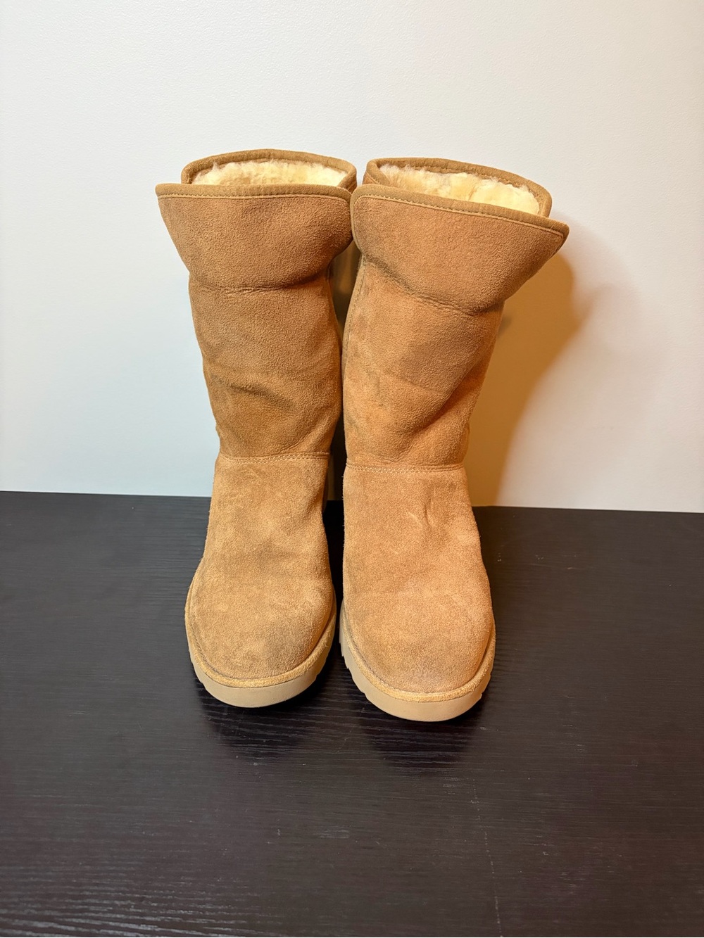UGG Chestnut Suede Mid-Calf Shearling Boots - Picture 2 of 8